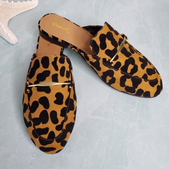 Camel Black Leopard Mule Flats - Picture 6 of 8